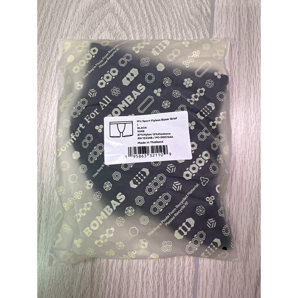 Bombas Mens Sport Flyless Boxer Brief Black Large 9048 Nylon Elastane New - Picture 5 of 6